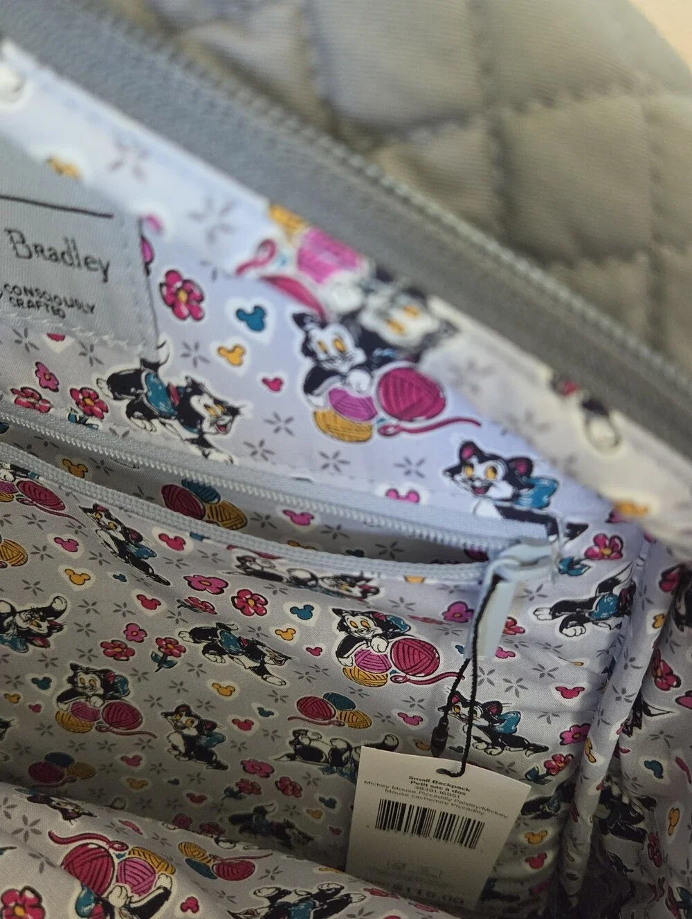 Vera Bradley Disney Piccadilly Paisley Small Backpack NWT Grey Pluto Figaro
